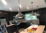 Finished kitchen with pendant lighting
